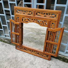 Load image into Gallery viewer, Hand Carved Teak Mirror with Shutters
