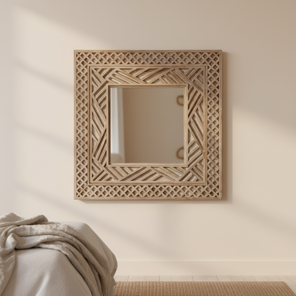 Whitewash Teak Mirror