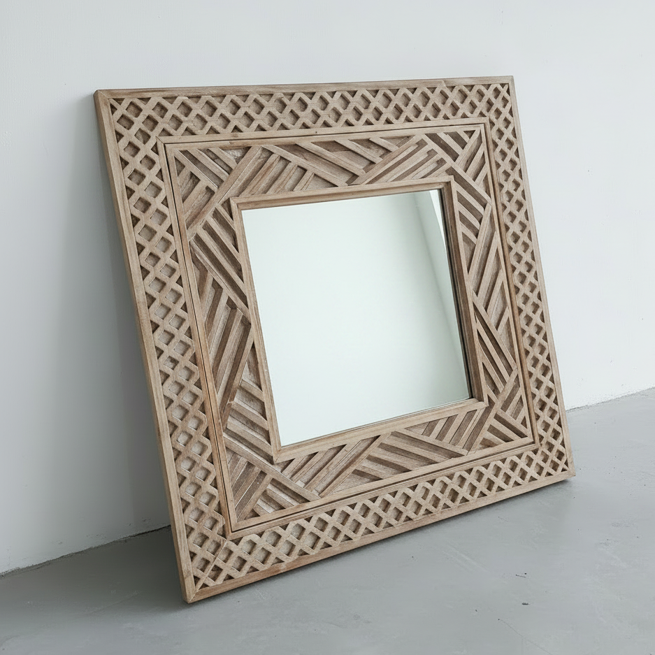 Whitewash Teak Mirror