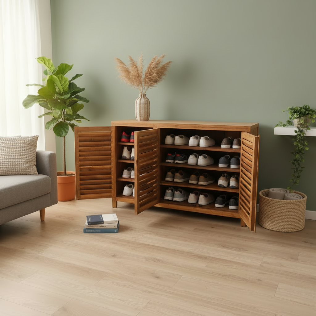 Louvred Shoe Cabinet (150cm) type 1
