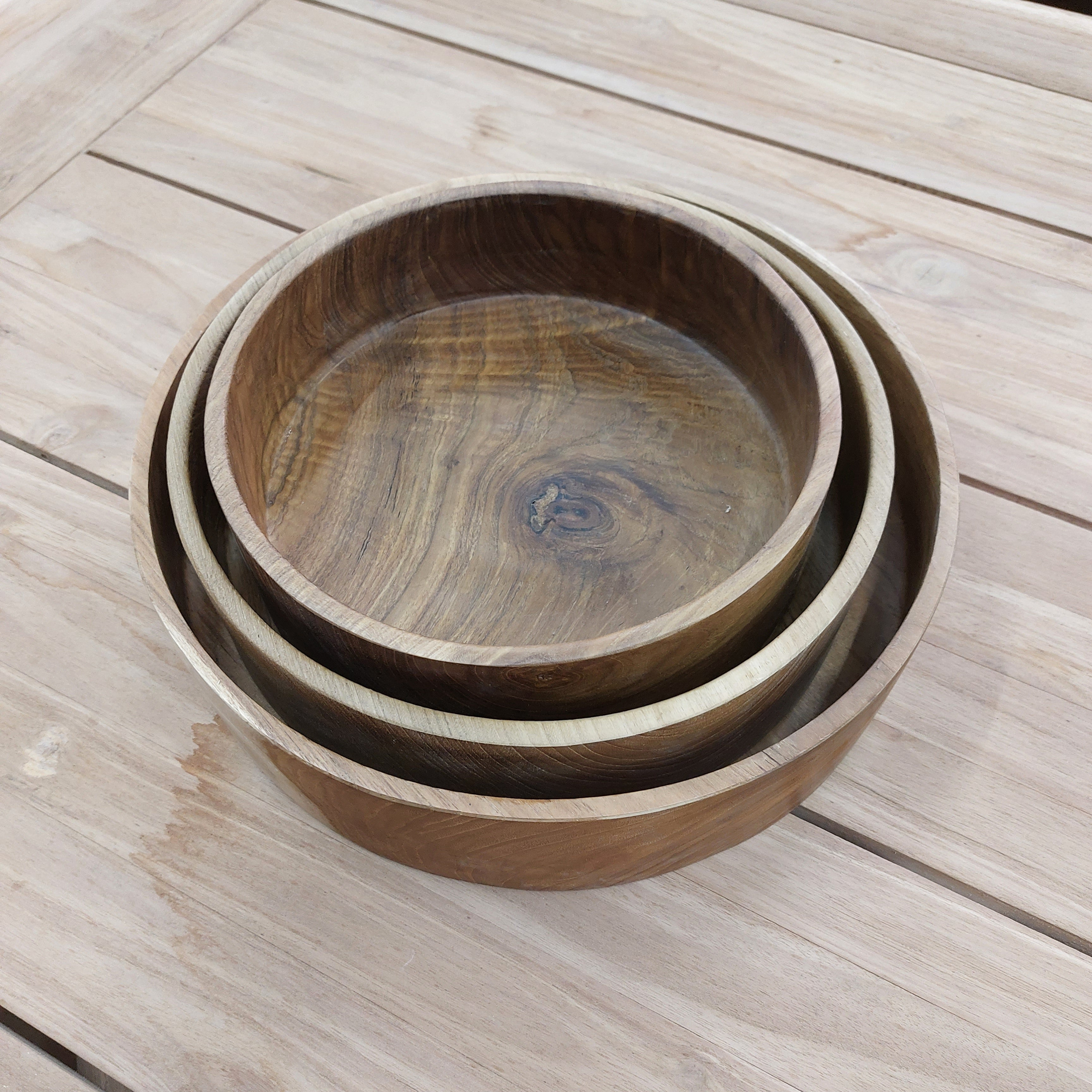 Teak Cylinder Bowls (set of 3)