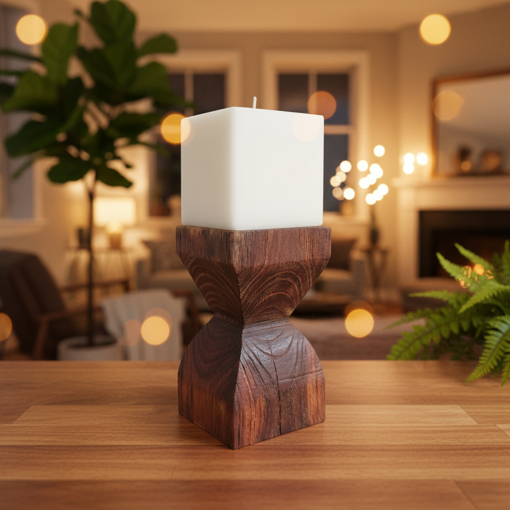 Vintage Teak Candle Holder (incl. candle) #2