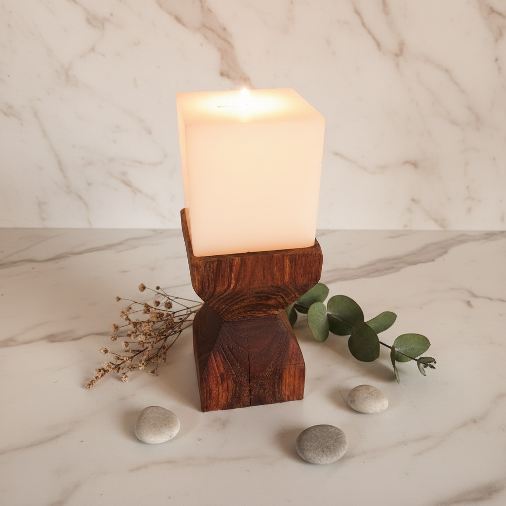 Vintage Teak Candle Holder (incl. candle) #2