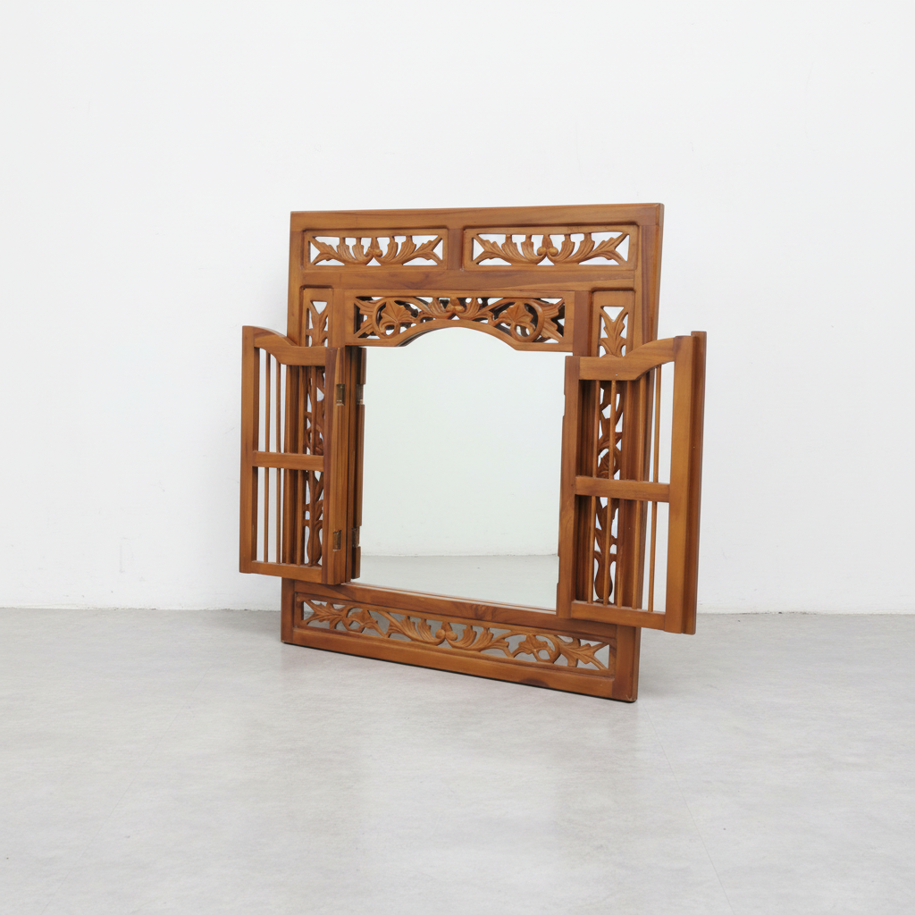 Hand Carved Teak Mirror with Shutters
