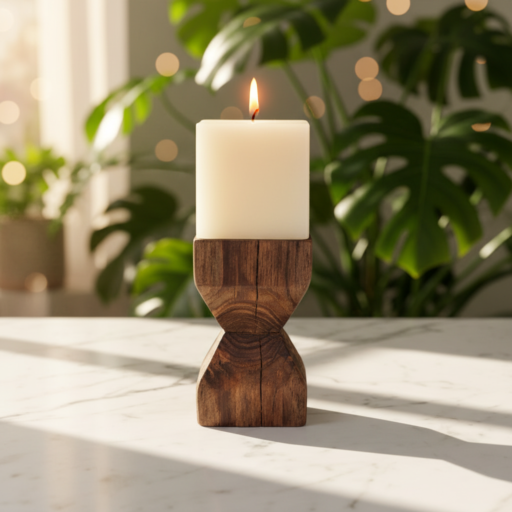 Vintage Teak Candle Holder (incl. candle) #4