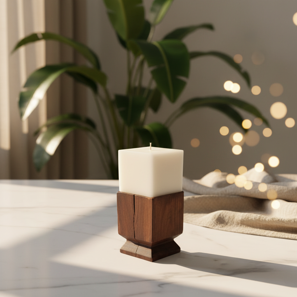 Vintage Teak Candle Holder (incl. candle) #3
