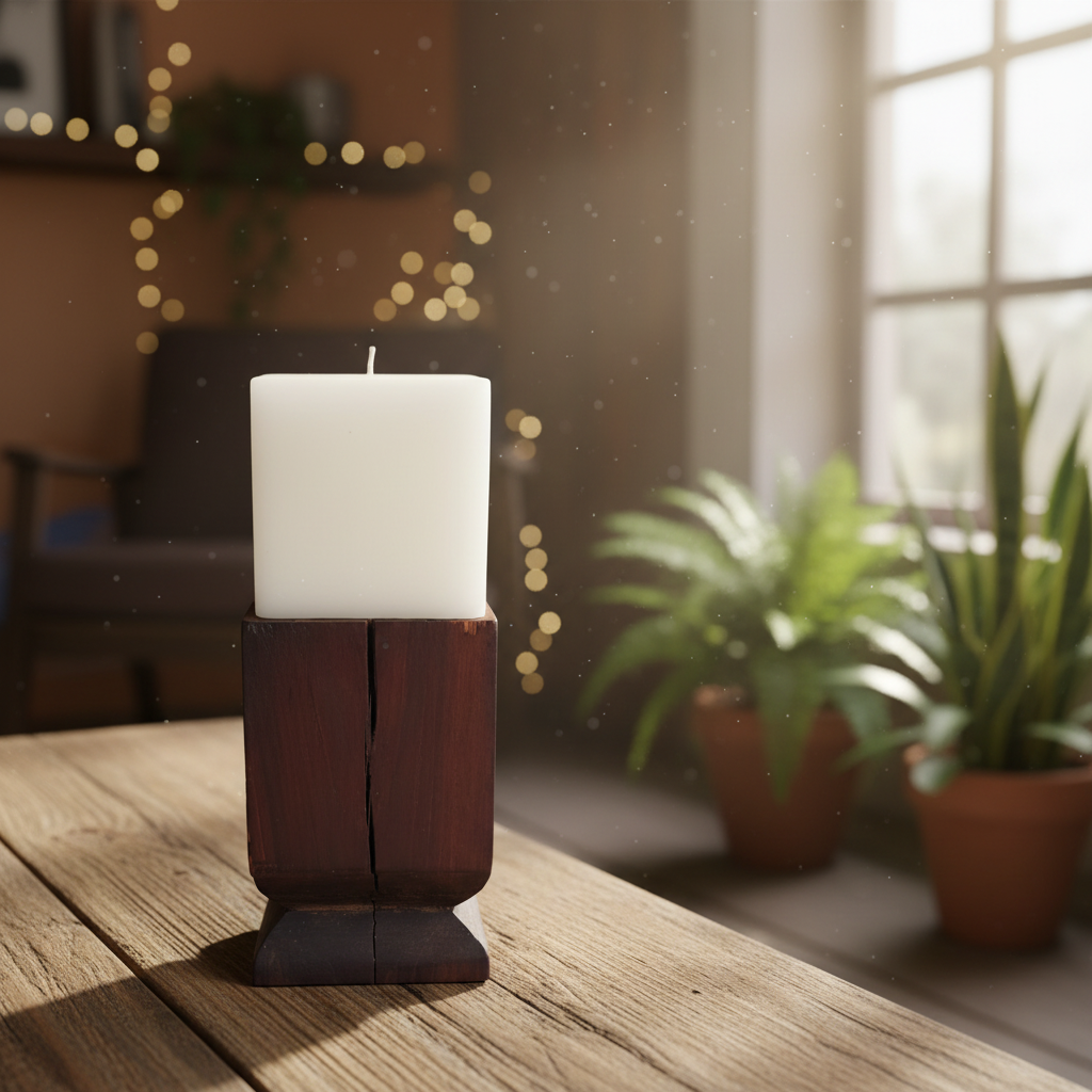 Vintage Teak Candle Holder (incl. candle) #3