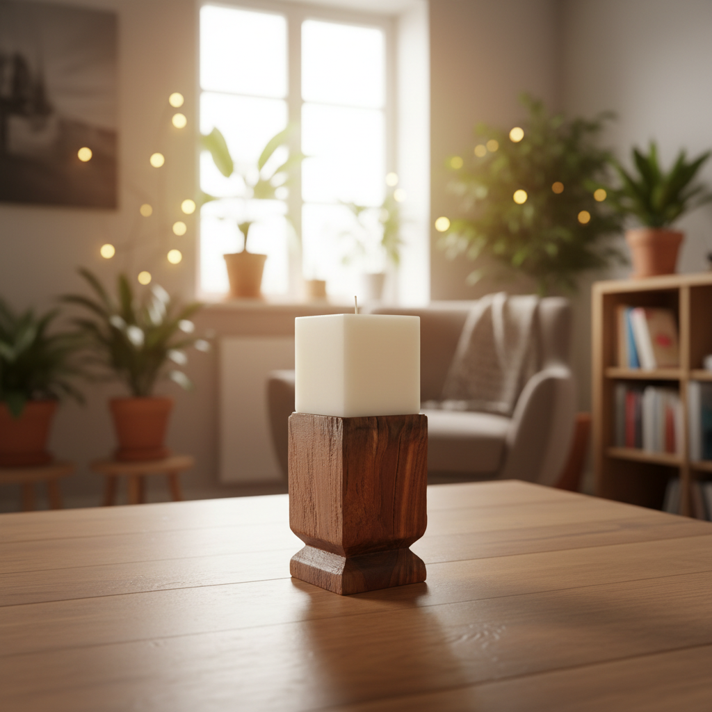 Vintage Teak Candle Holder (incl. candle) #5