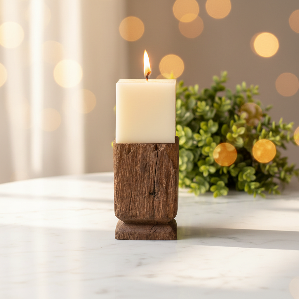 Vintage Teak Candle Holder (incl. candle) #7