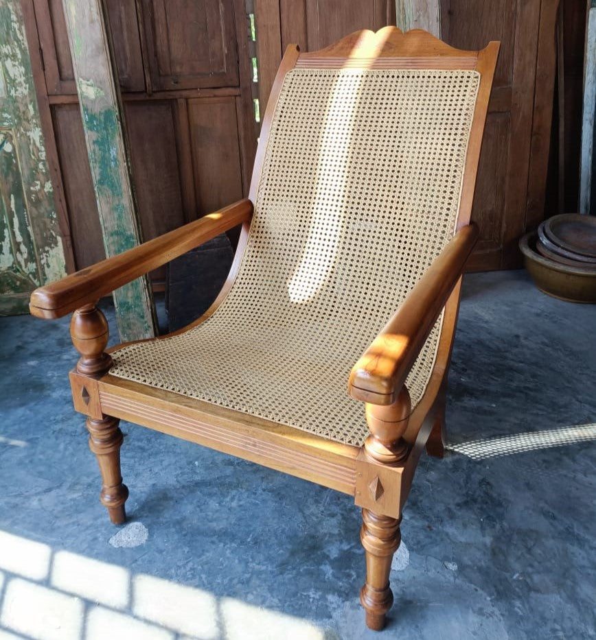 Vintage Teak and Rattan Planter's Chair