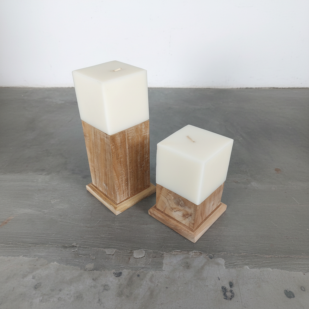 Teak Candle Holder (incl. candle)