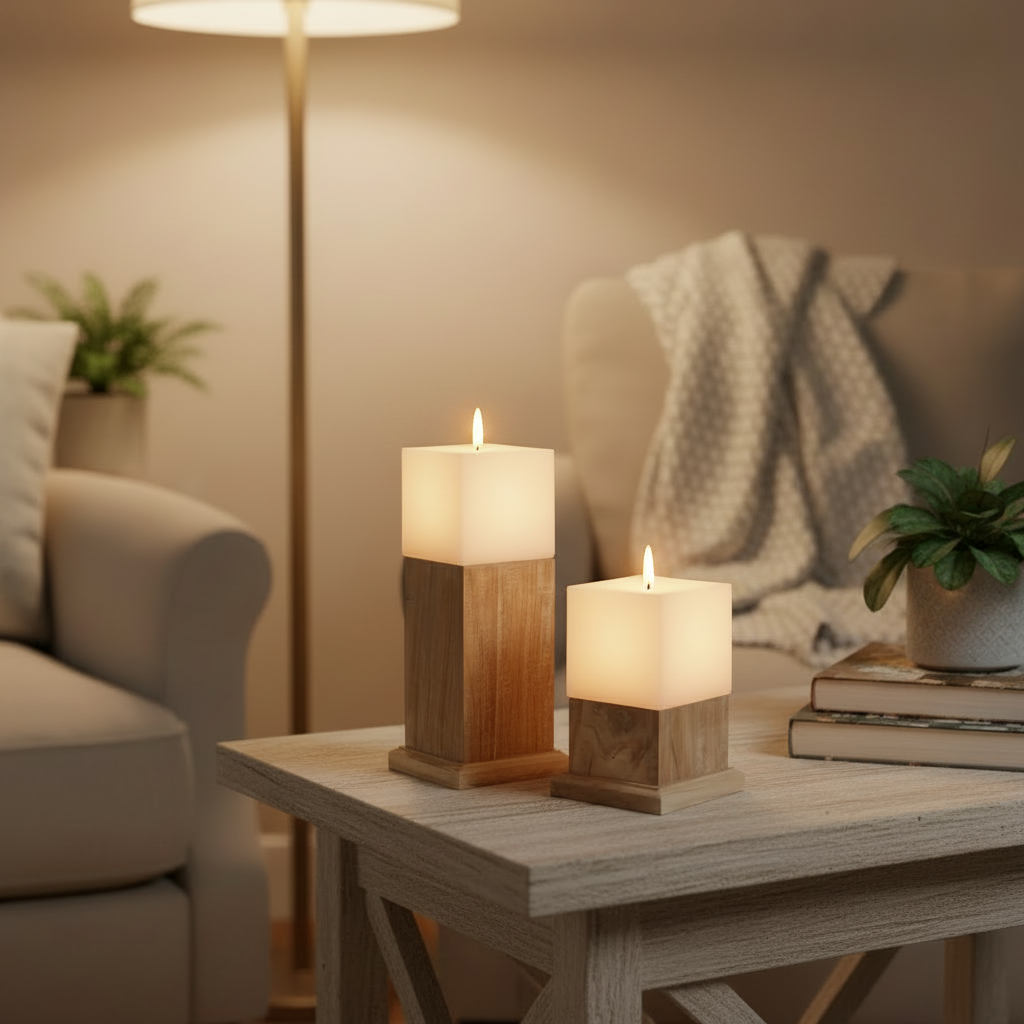 Teak Candle Holder (incl. candle)