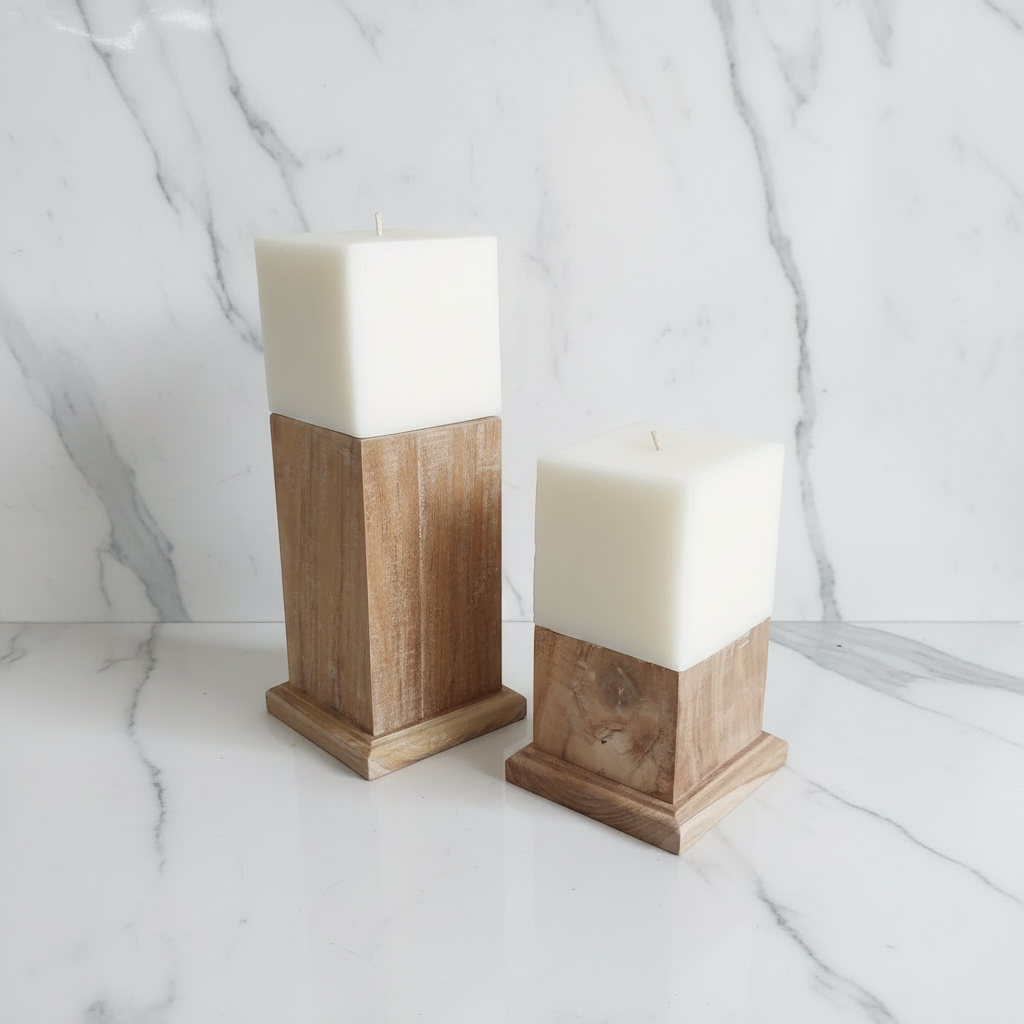 Teak Candle Holder (incl. candle)