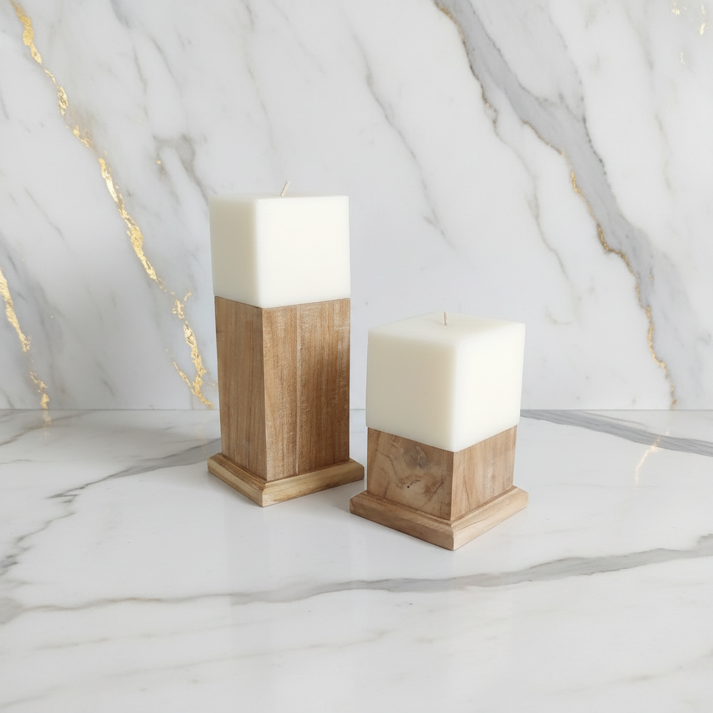 Teak Candle Holder (incl. candle)