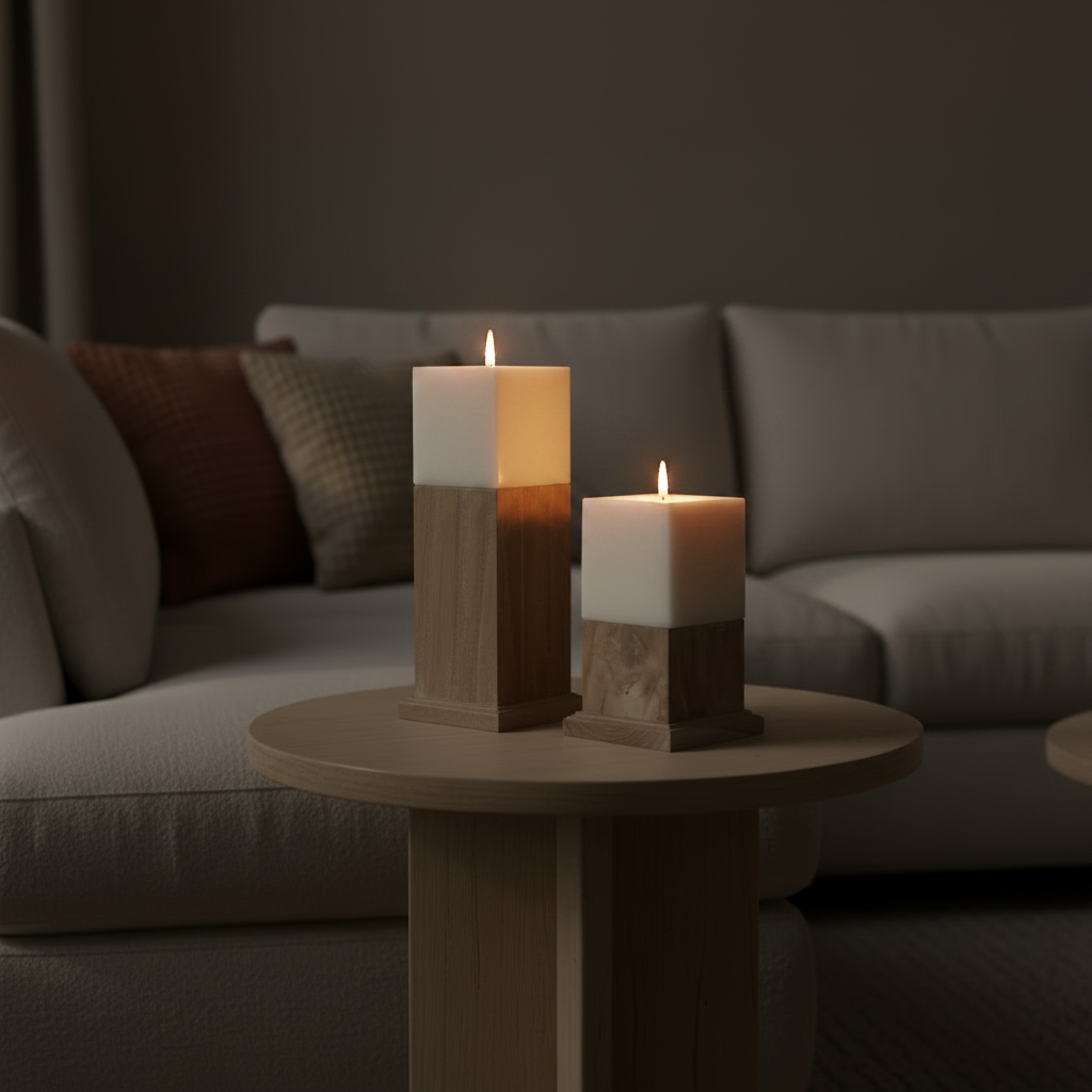 Teak Candle Holder (incl. candle)