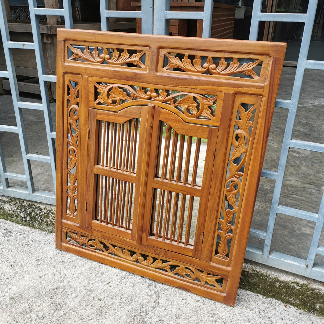 Hand Carved Teak Mirror with Shutters