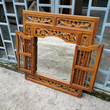 Load image into Gallery viewer, Hand Carved Teak Mirror with Shutters
